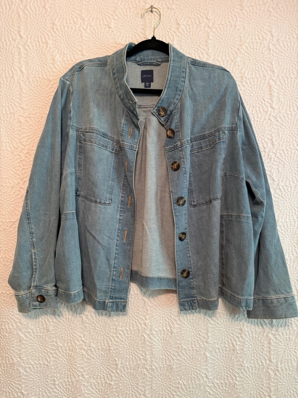 J. Jill Light Blue Denim Jacket - Classic Collarless Button-Up, XL